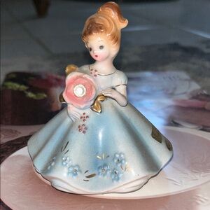 Vintage Ceramic Figurine with Blue Dress